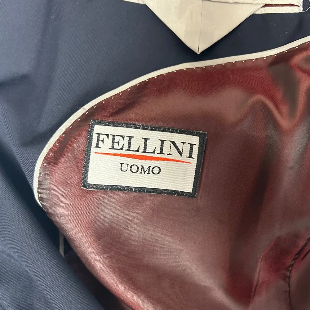 Fellini Uomo Sport Coat Mens 46L Navy Blue Super 140s Wool‎ Blazer SB-2